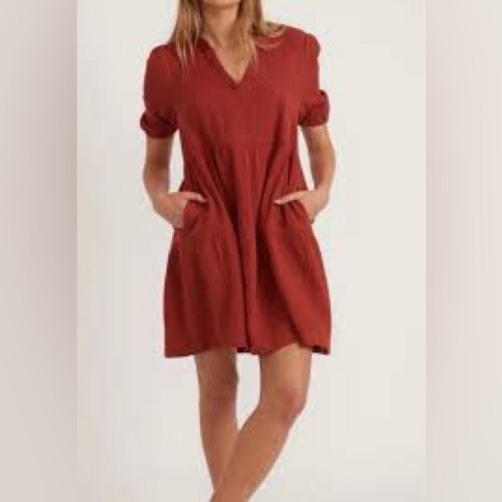 Marine Layer Barb Red Jamie Gauze Tiered Mini Dress Size Small